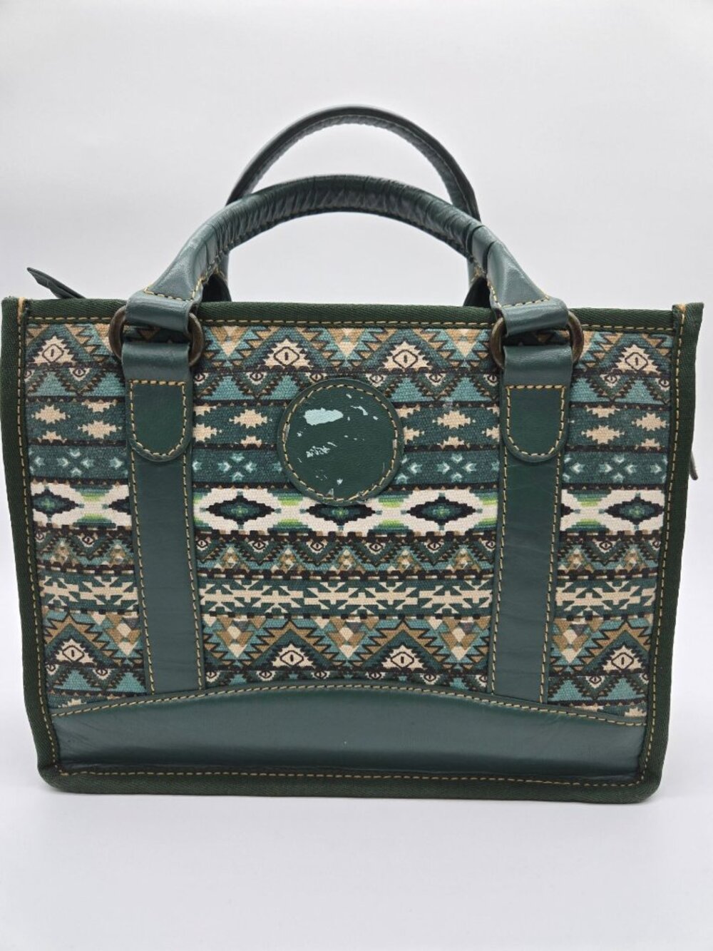 Myra Hunter Green Cream Double Handle Purse Bag *No Crossbody Strap - Picture 2 of 8